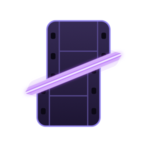 FirstCut glyph — a film clip sliced by a neon blade